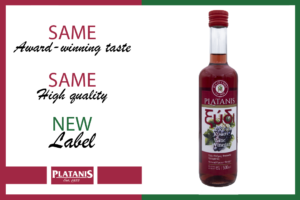 The redesigned label of Platanis red wine vinegar