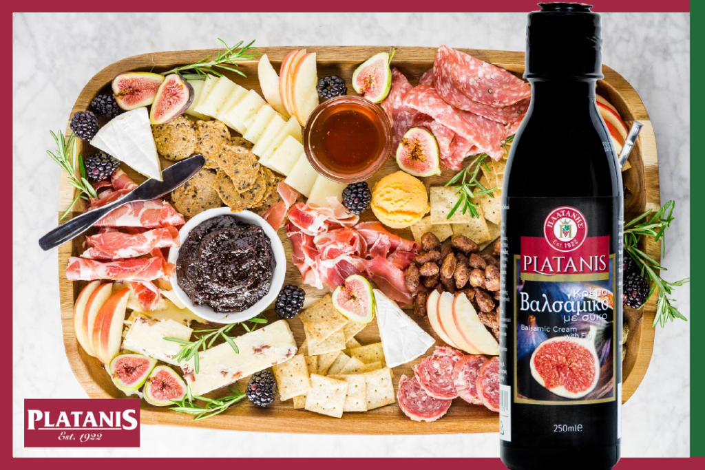 Platanis fig balsamic cream can be a delightful addition to a cheese and charcuterie board.