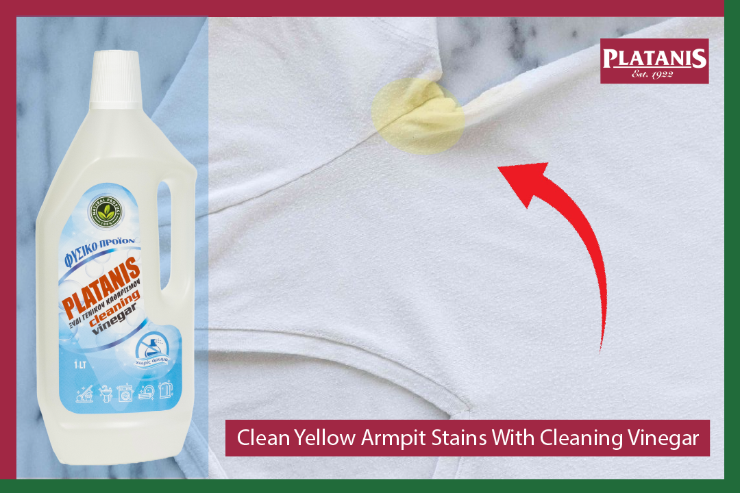 Remove yellow armpit stains from white clothes with Platanis cleaning vinegar (8%)