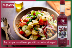 Panzanella salad with Platanis red wine vinegar dressing