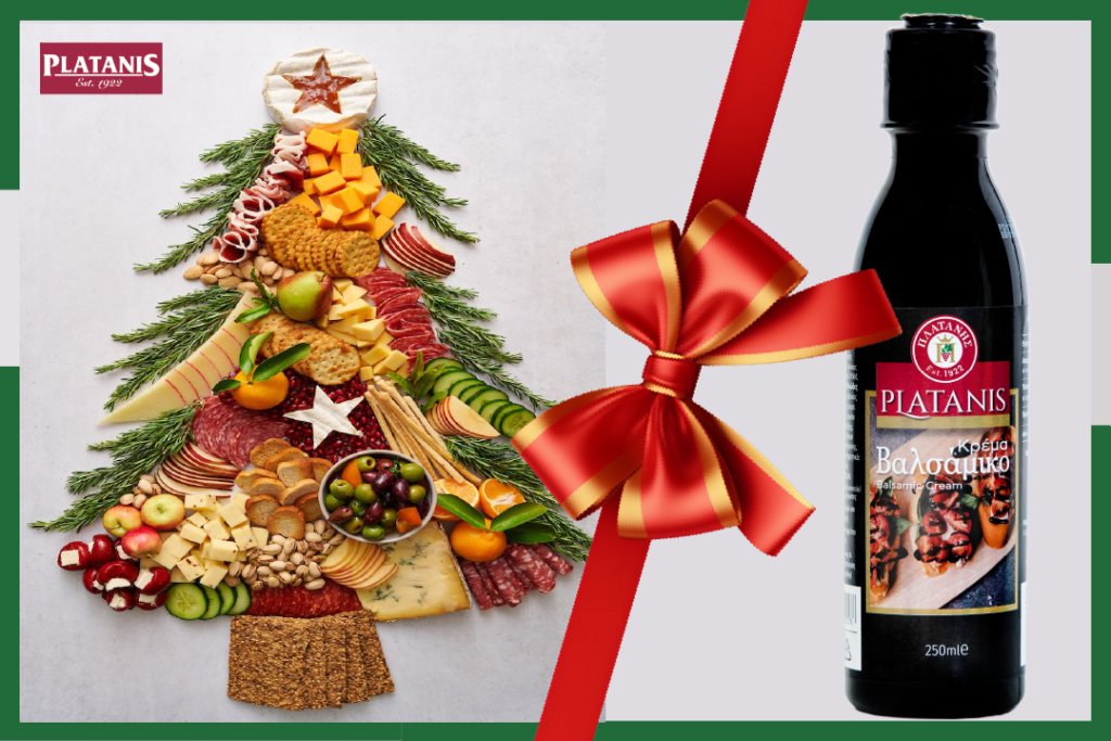 How to create a Christmas cheese and charcuterie board with Platanis balsamic cream.