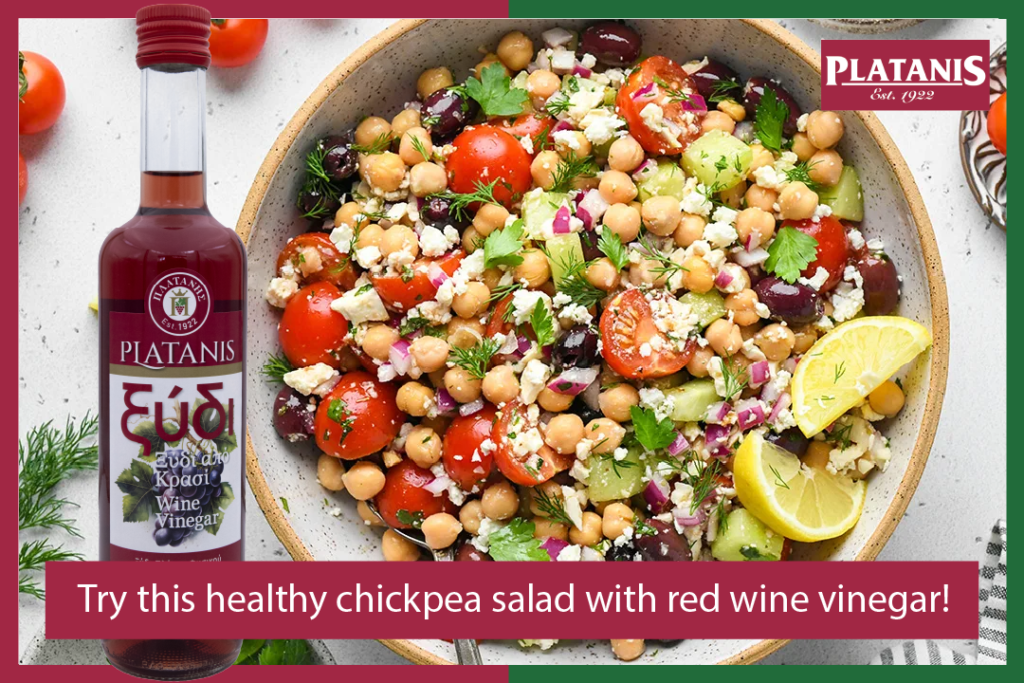 Enjoy this healthy chickpea salad with red wine vinegar.